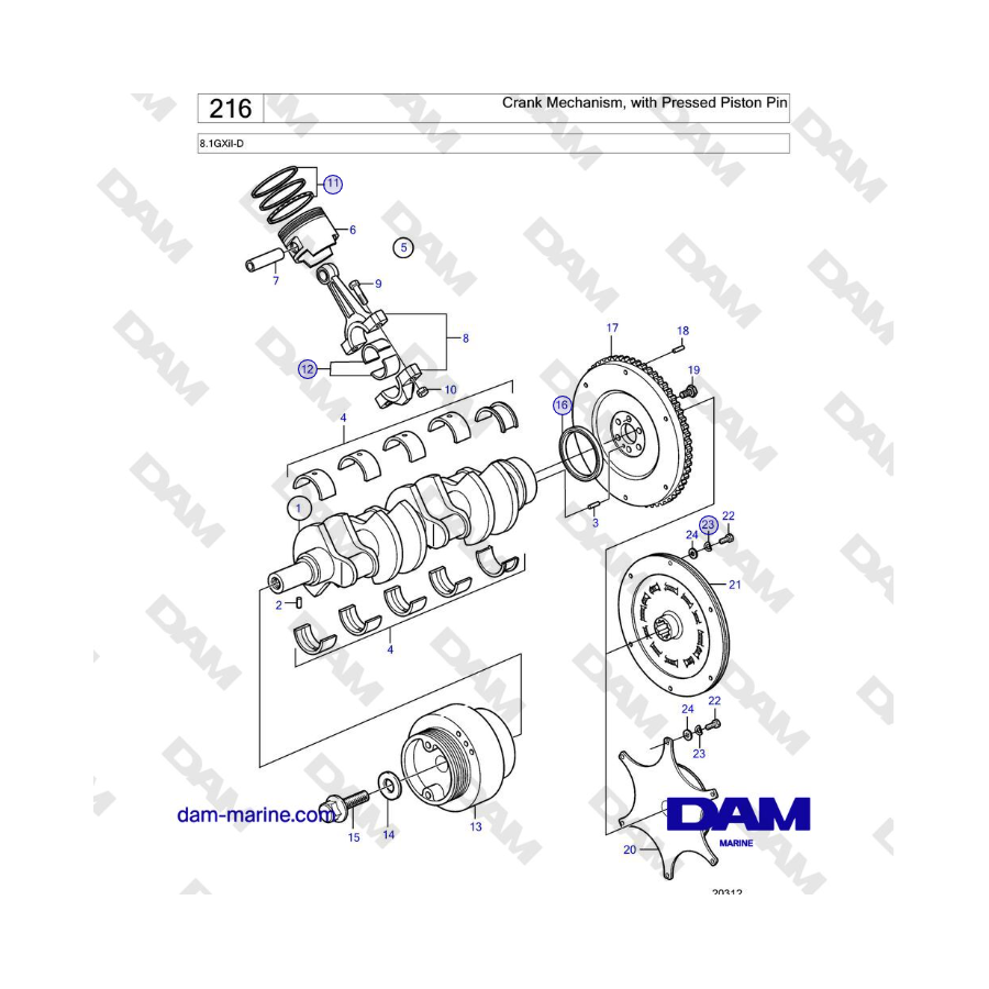 Volvo Penta 8.1GXiI-D - Crank Mechanism, with Pressed Piston Pin
