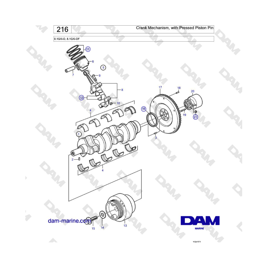 Volvo Penta 8.1GXi-D, 8.1GXi-DF - Crank Mechanism, with Pressed Piston Pin