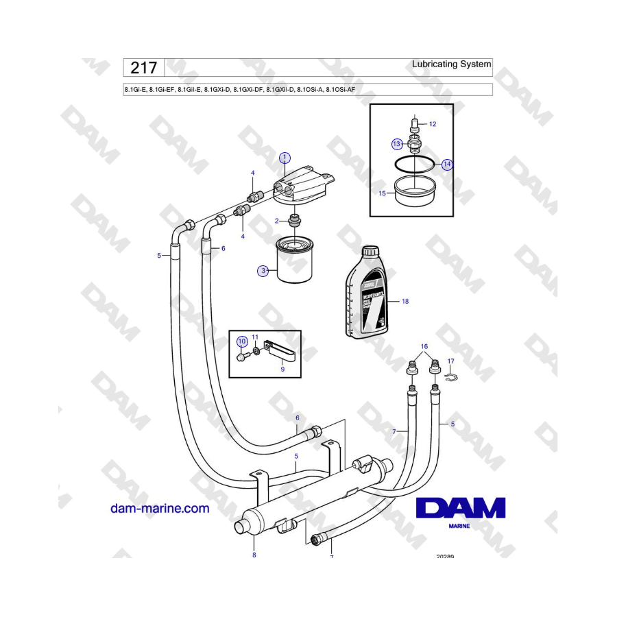 Volvo Penta 8.1Gi-E, 8.1Gi-EF, 8.1GiI-E, 8.1GXi-D - Lubricating System