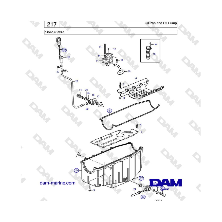Volvo Penta 8.1GiI-E, 8.1GXiI-D - Coppa dell'olio e pompa dell'olio