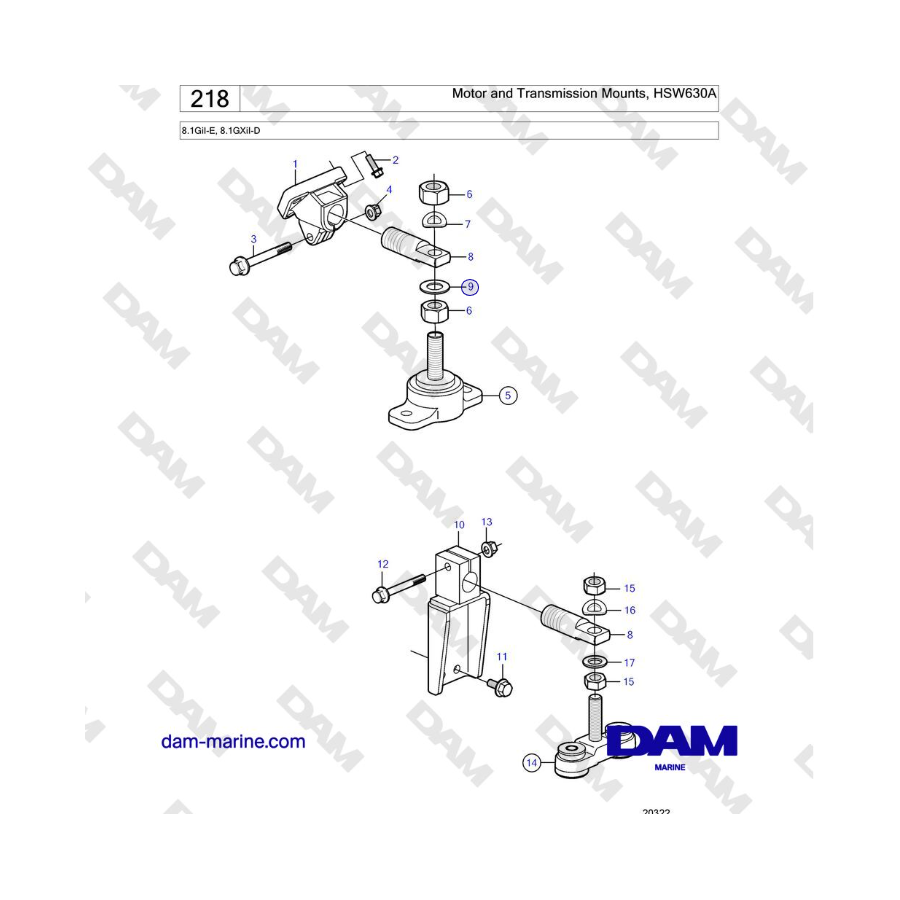 Volvo Penta 8.1GiI-E, 8.1GXiI-D - Motor and Transmission Mounts, HSW630A
