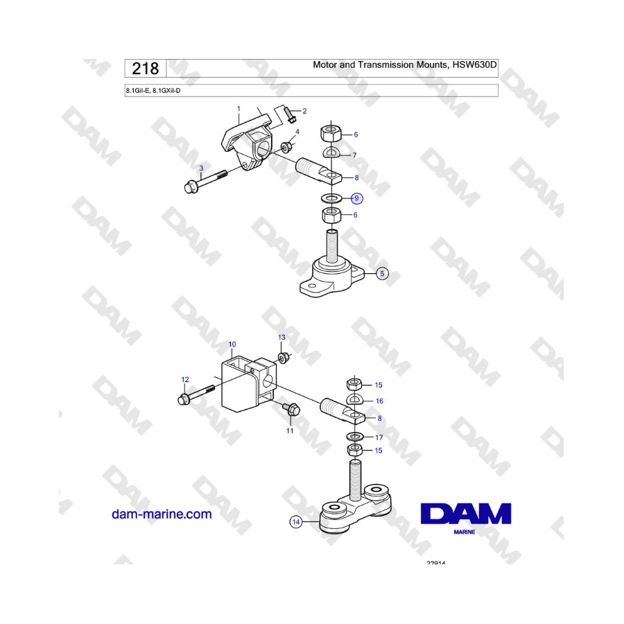 Volvo Penta 8.1GiI-E, 8.1GXiI-D - Motor and Transmission Mounts, HSW630D