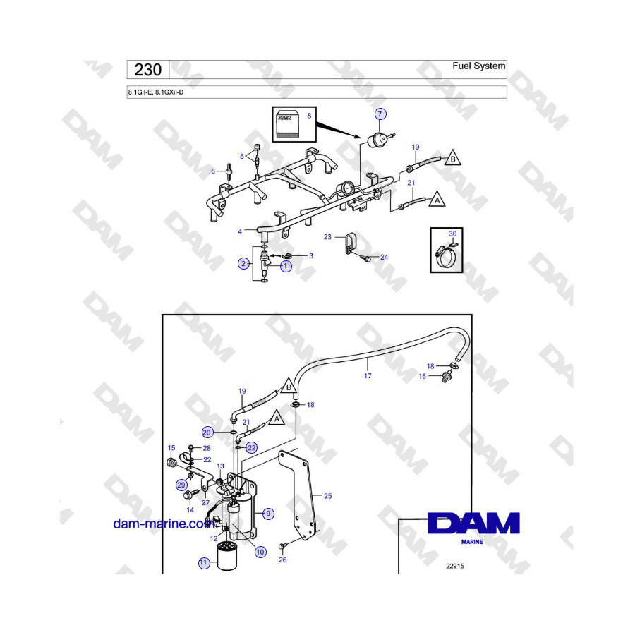 Volvo Penta 8.1GiI-E, 8.1GXiI-D - Fuel System