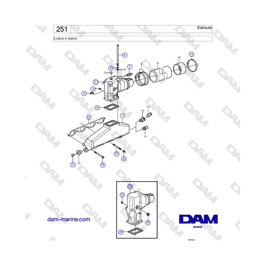 Volvo Penta 8.1GiI-E, 8.1GXiI-D - Exhaust