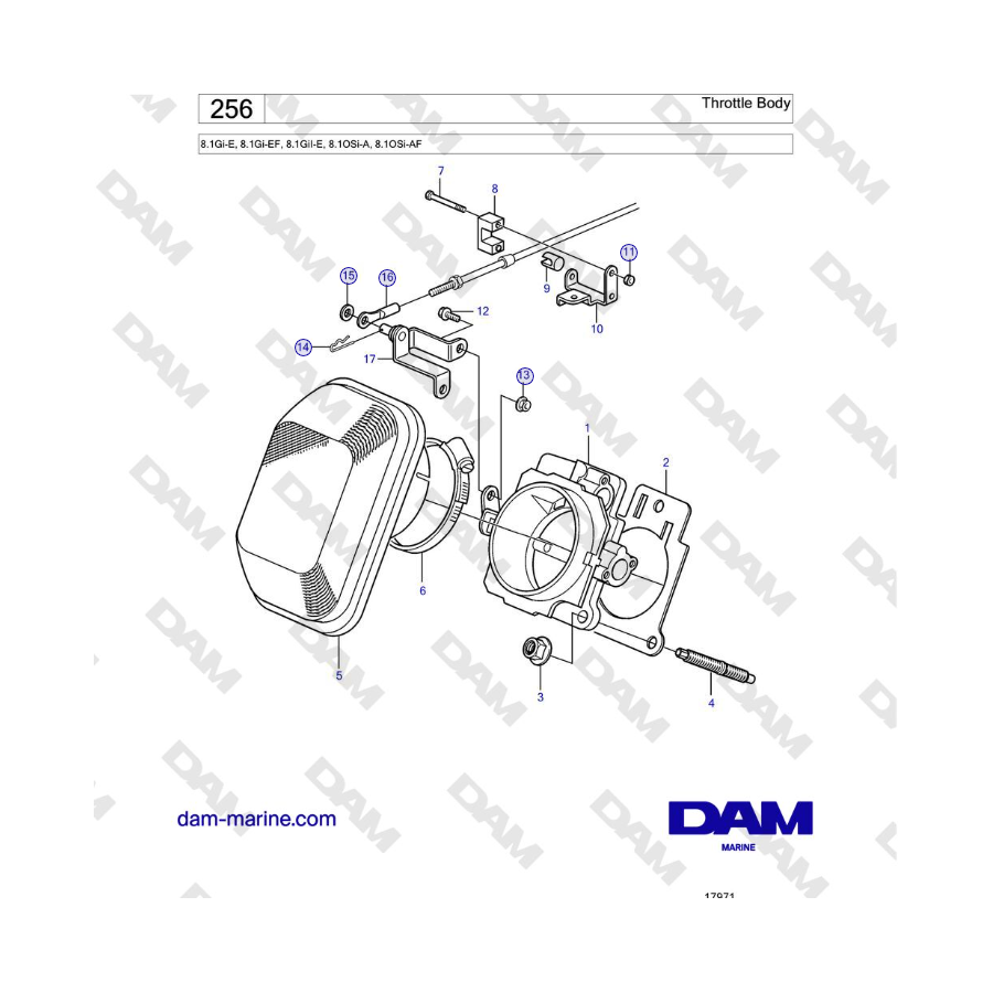 Volvo Penta 8.1Gi-E, 8.1Gi-EF, 8.1GiI-E, 8.1OSi-A, 8.1OSi-AF - Cuerpo del acelerador