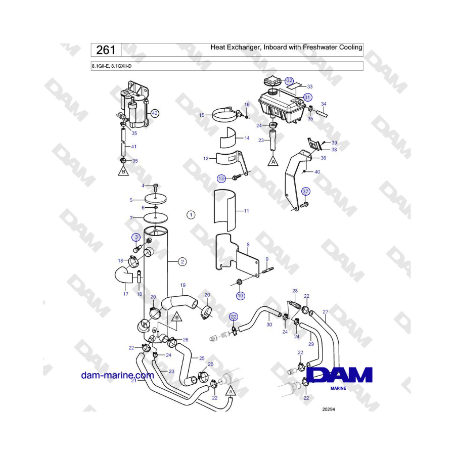 Volvo Penta 8.1GiI-E, 8.1GXiI-D - Heat Exchanger, Inboard with Freshwater Cooling