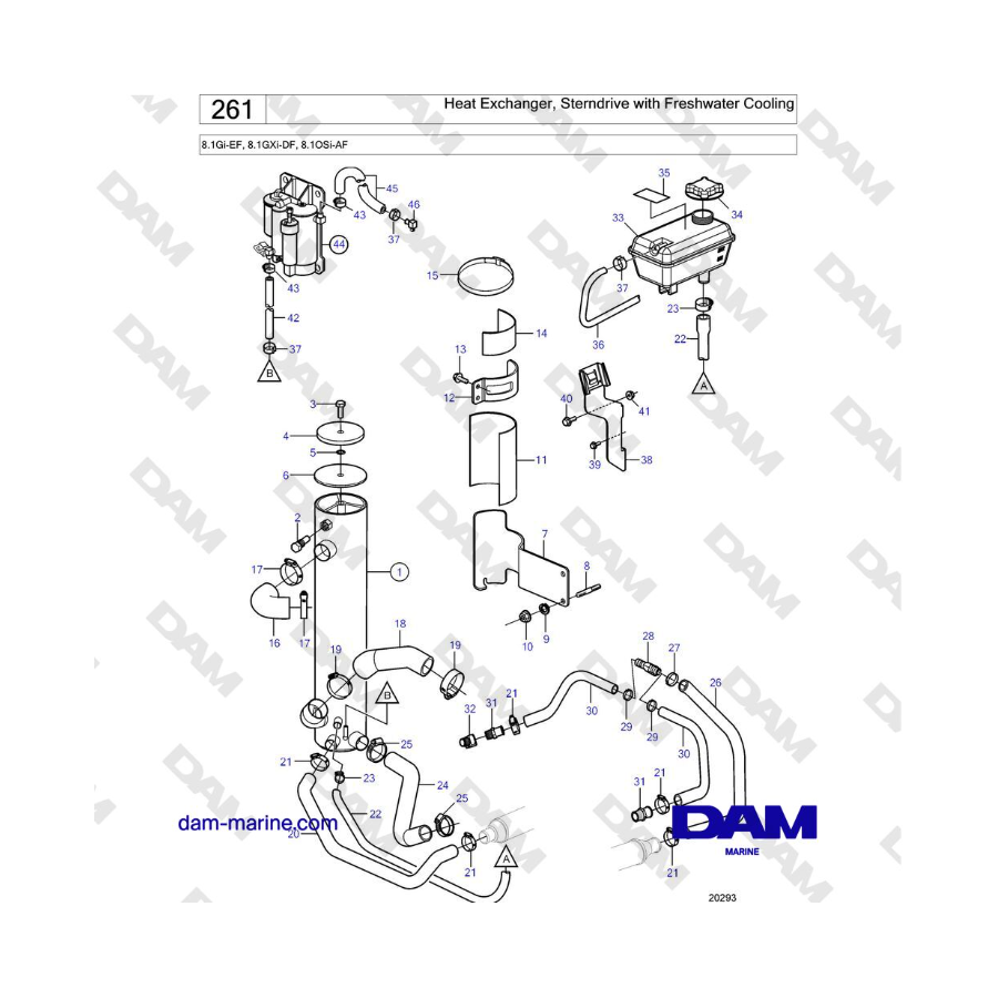 Volvo Penta 8.1Gi-EF, 8.1GXi-DF, 8.1OSi-AF - Heat Exchanger, Sterndrive with Freshwater Cooling