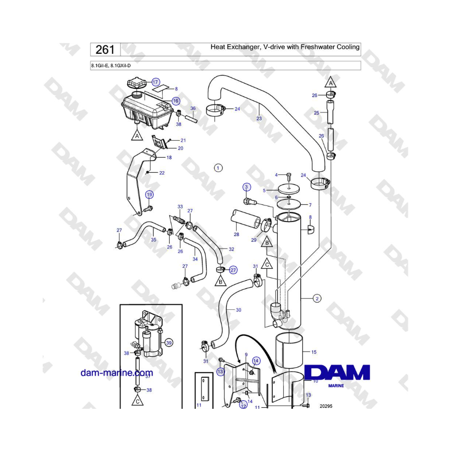 Volvo Penta 8.1GiI-E, 8.1GXiI-D - Heat Exchanger, V-drive with Freshwater Cooling 