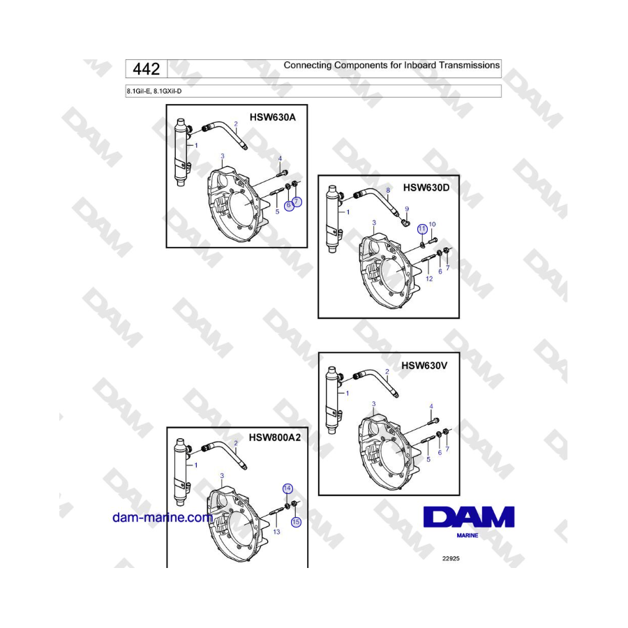 Volvo Penta 8.1GiI-E, 8.1GXiI-D - Componenti di collegamento per trasmissioni entrobordo