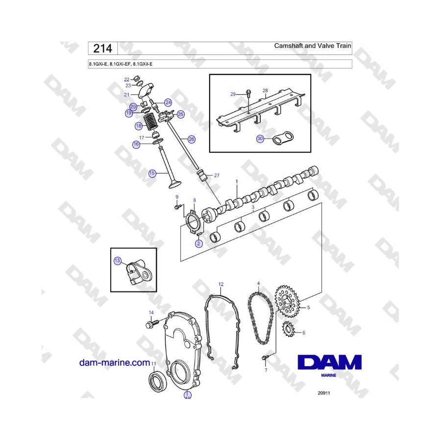 Volvo Penta 8.1GXi-E, 8.1GXi-EF, 8.1GXiI-E - Albero a camme e gruppo valvole