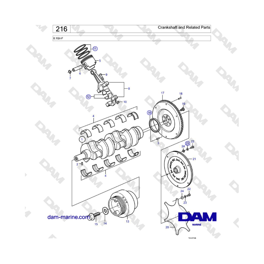 Volvo Penta 8.1GiI-F - Cigüeñal y piezas relacionadas