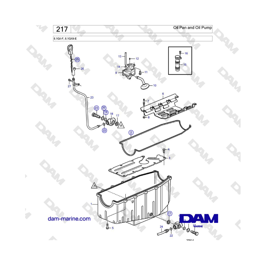 Volvo Penta 8.1GiI-F, 8.1GXiI-E - Oil Pan and Oil Pump