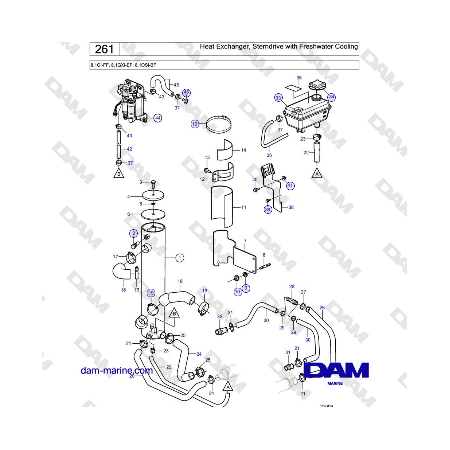Volvo Penta 8.1Gi-FF, 8.1GXi-EF, 8.1OSi-BF - Heat Exchanger, Sterndrive with Freshwater Cooling