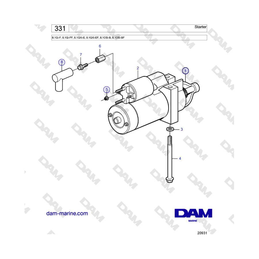 Volvo Penta 8.1Gi-F, 8.1Gi-FF, 8.1GXi-E, 8.1GXi-EF - Motorino di avviamento