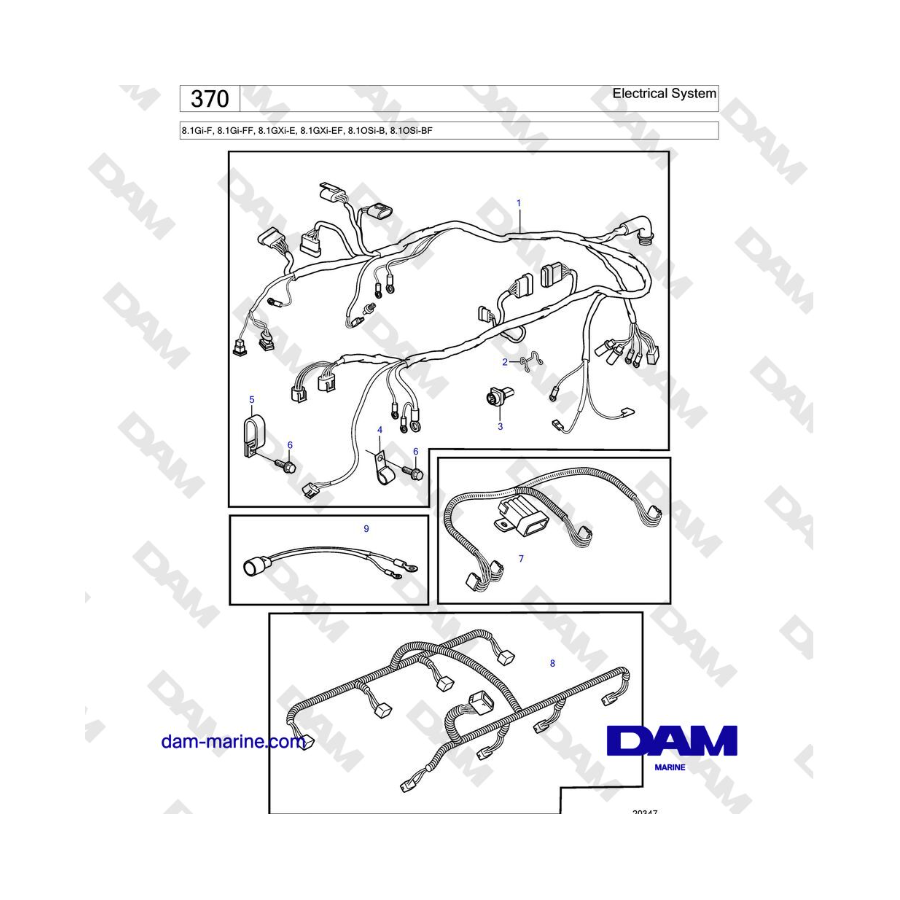 Volvo Penta 8.1Gi-F, 8.1Gi-FF, 8.1GXi-E, 8.1GXi-EF - Sistema eléctrico