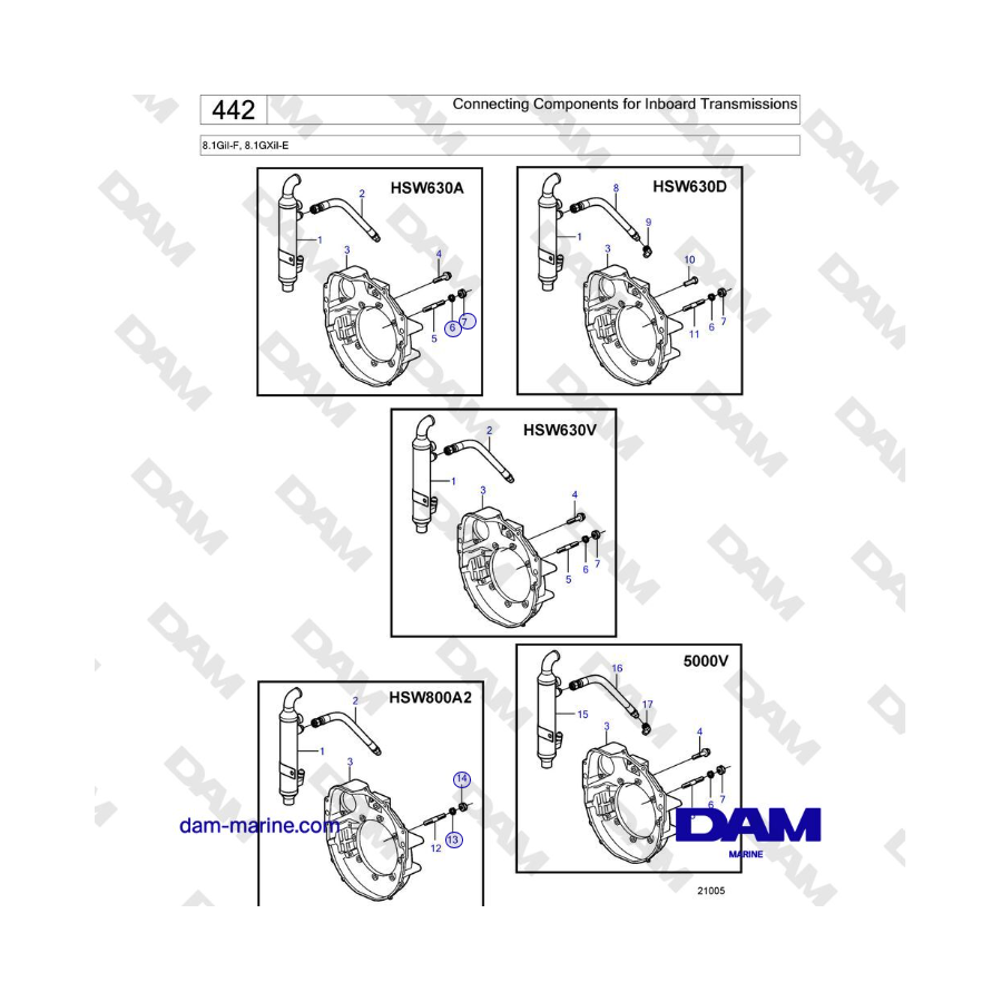Volvo Penta 8.1GiI-F, 8.1GXiI-E: Componentes de conexión para transmisiones internas