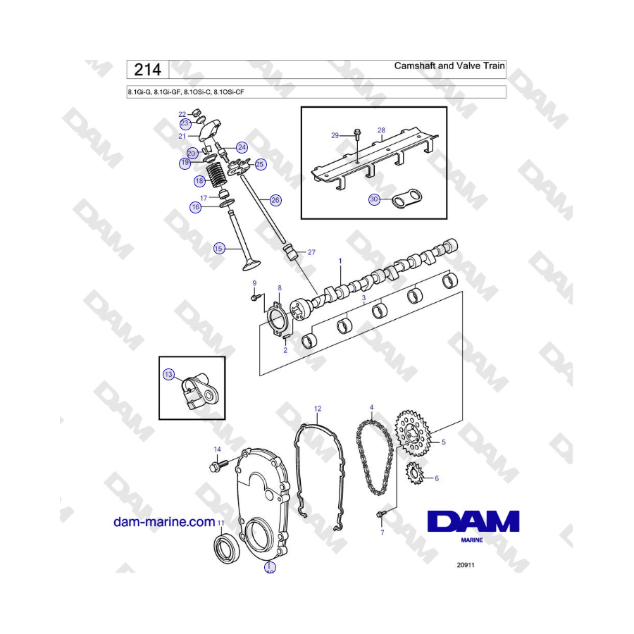 Volvo Penta 8.1Gi-G, 8.1Gi-GF, 8.1OSi-C, 8.1OSi-CF - Camshaft and Valve Train