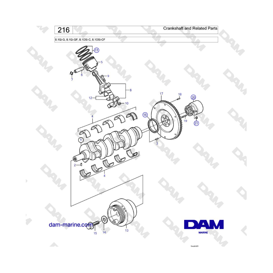 Volvo Penta 8.1Gi-G, 8.1Gi-GF, 8.1OSi-C, 8.1OSi-CF - Cigüeñal y piezas relacionadas
