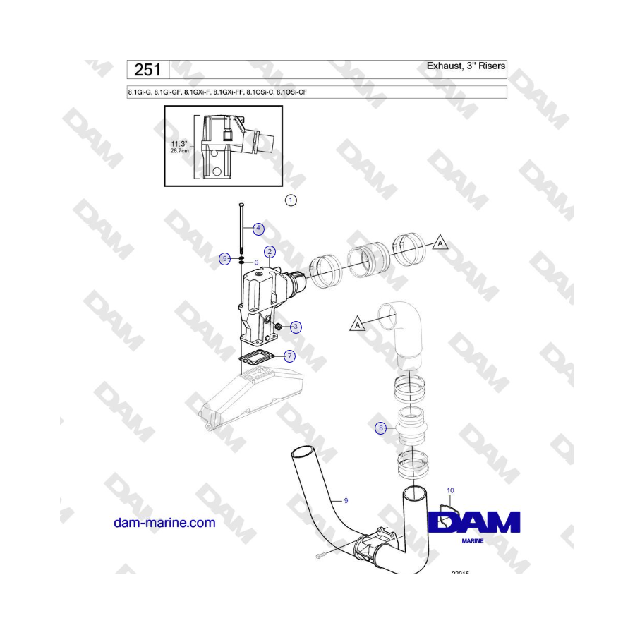 Volvo Penta 8.1Gi-G, 8.1Gi-GF, 8.1GXi-F, 8.1GXi-FF - Escape, elevadores de 3''