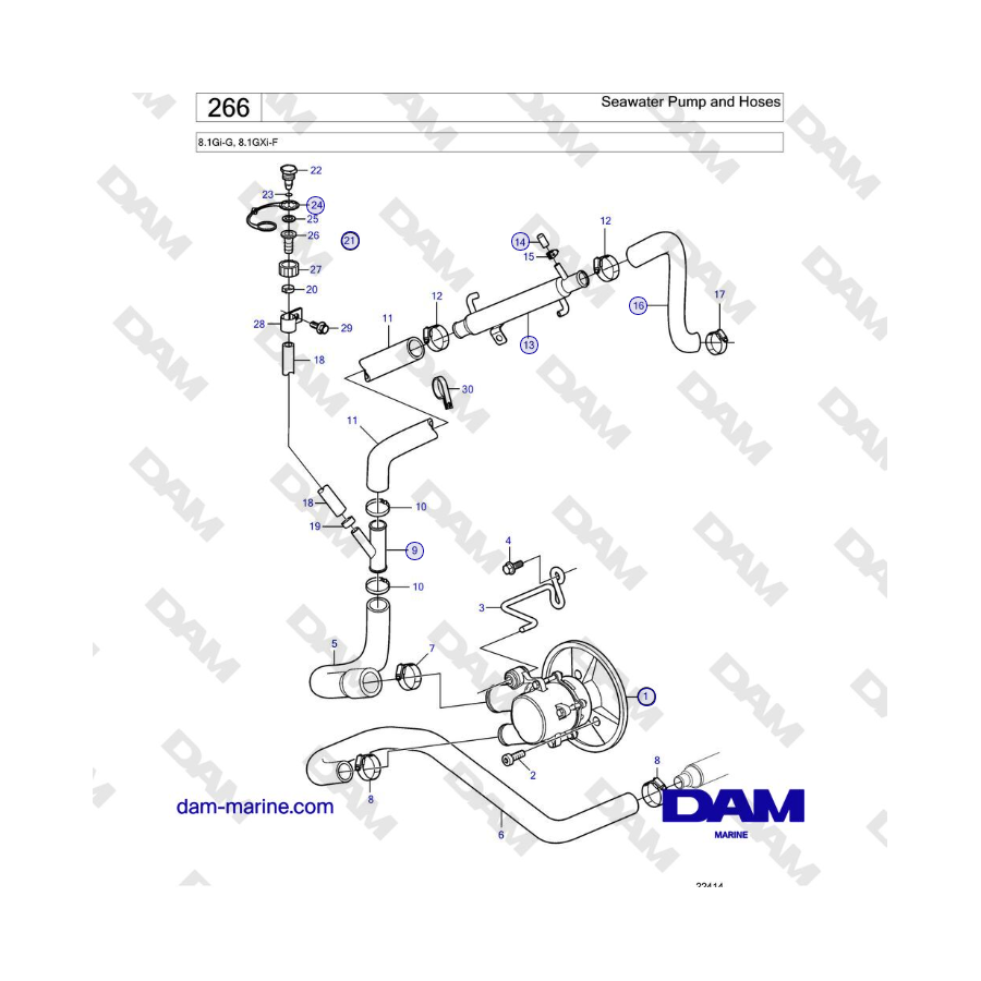 Volvo Penta 8.1Gi-G, 8.1GXi-F - Bomba de agua de mar y mangueras 