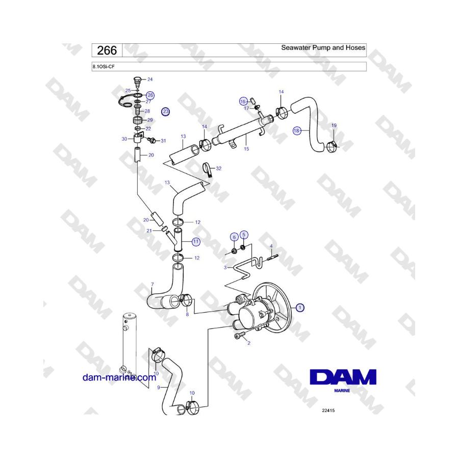 Volvo Penta 8.1OSi-CF - Seawater Pump and Hoses 