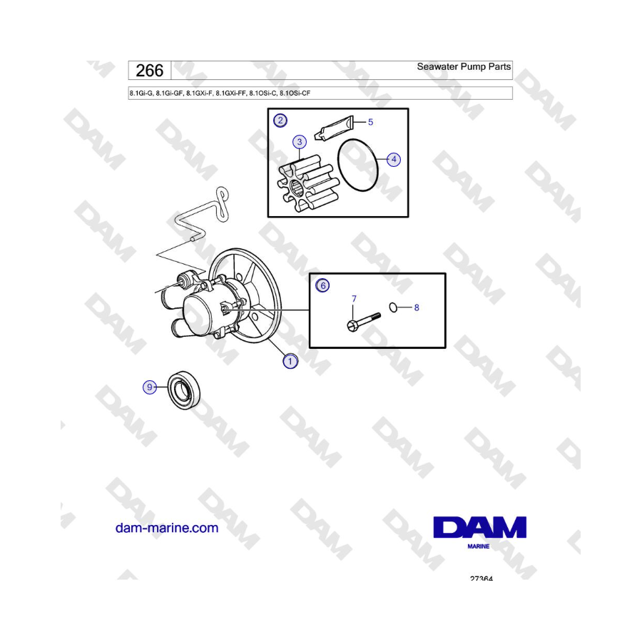 Volvo Penta 8.1Gi-G, 8.1Gi-GF, 8.1GXi-F, 8.1GXi-FF - Ricambi per pompe acqua di mare