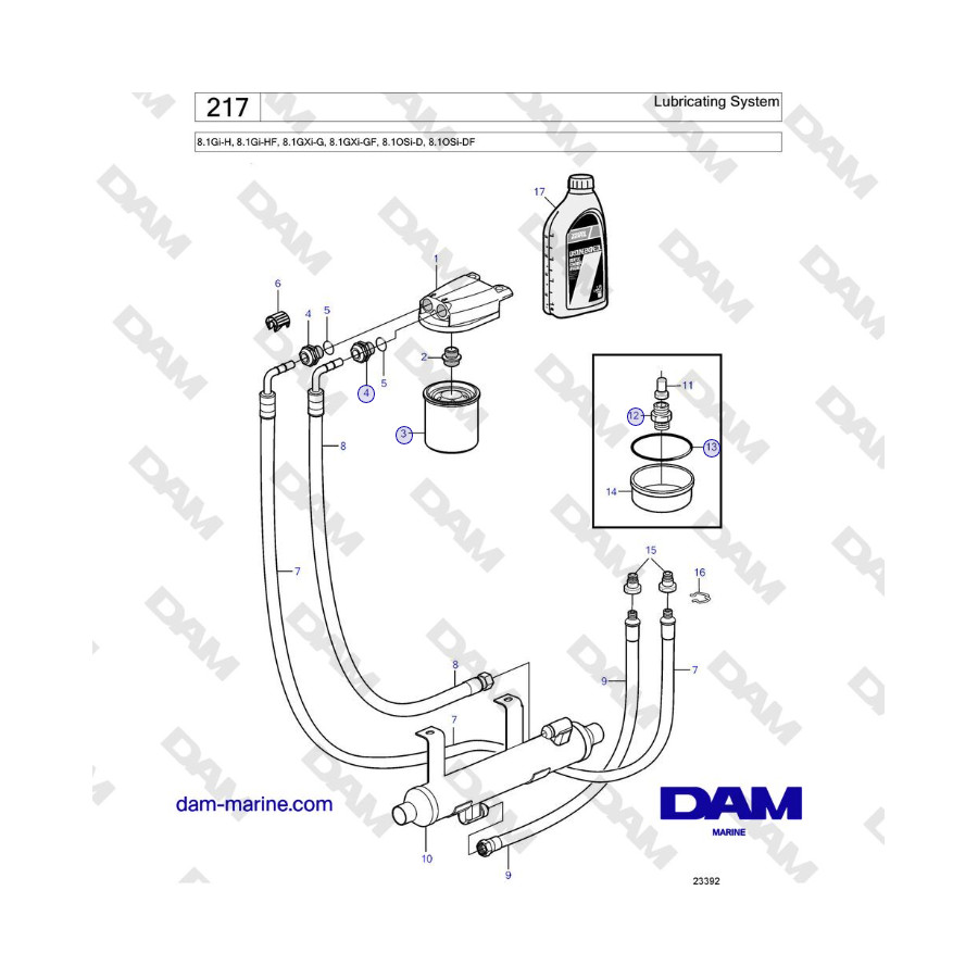 Volvo Penta 8.1Gi-H, 8.1Gi-HF, 8.1GXi-G, 8.1GXi-GF - Sistema de lubricación 