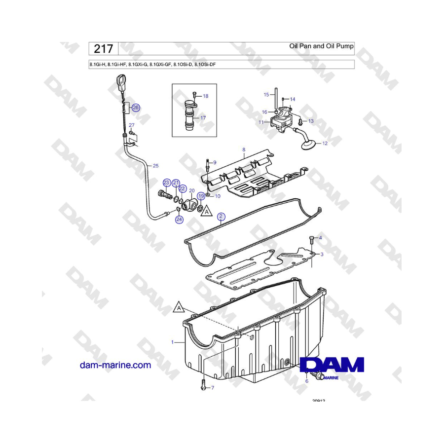 Volvo Penta 8.1Gi-H, 8.1Gi-HF, 8.1GXi-G, 8.1GXi-GF - Cárter de aceite y bomba de aceite