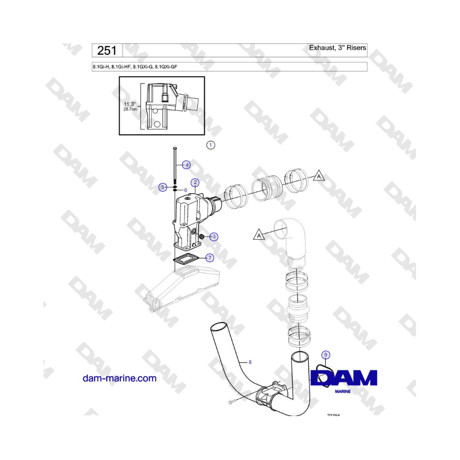 Volvo Penta 8.1Gi-H, 8.1Gi-HF, 8.1GXi-G, 8.1GXi-GF - Exhaust, 3'' Risers
