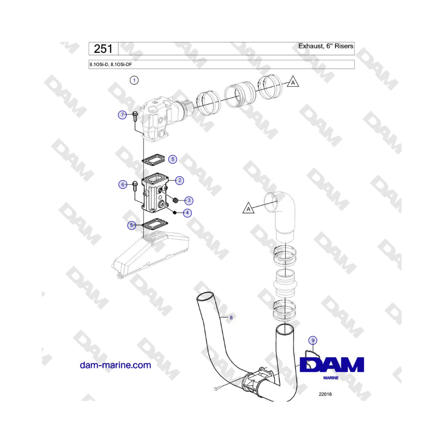 Volvo Penta 8.1OSi-D, 8.1OSi-DF - Exhaust, 6'' Risers