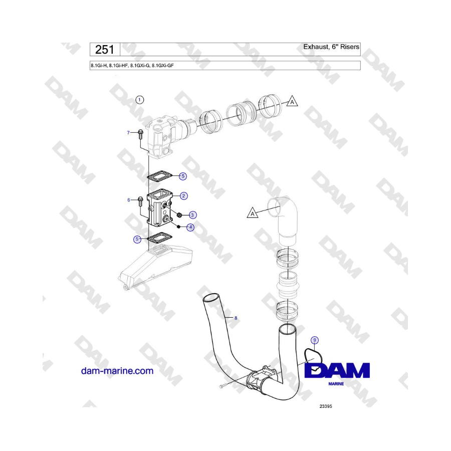 Volvo Penta 8.1Gi-H, 8.1Gi-HF, 8.1GXi-G, 8.1GXi-GF - Exhaust, 6'' Risers 