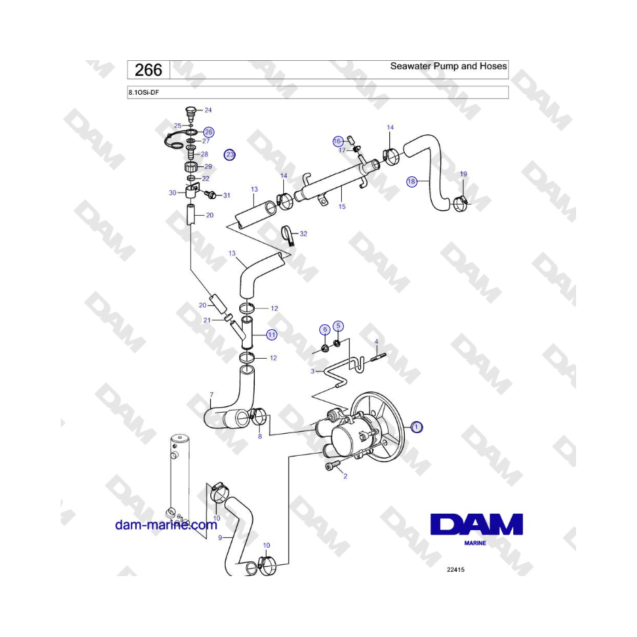 Volvo Penta 8.1OSi-DF - Seawater Pump and Hoses