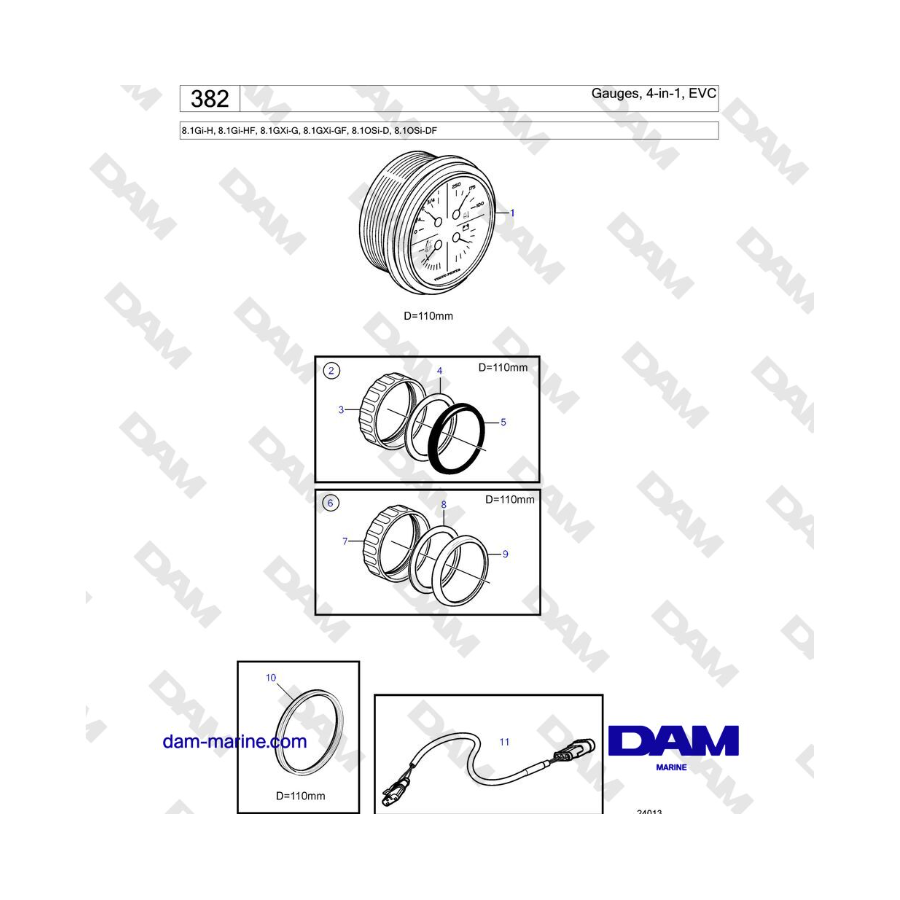 Volvo Penta 8.1Gi-H, 8.1Gi-HF, 8.1GXi-G, 8.1GXi-GF - Gauges, 4-in-1, EVC