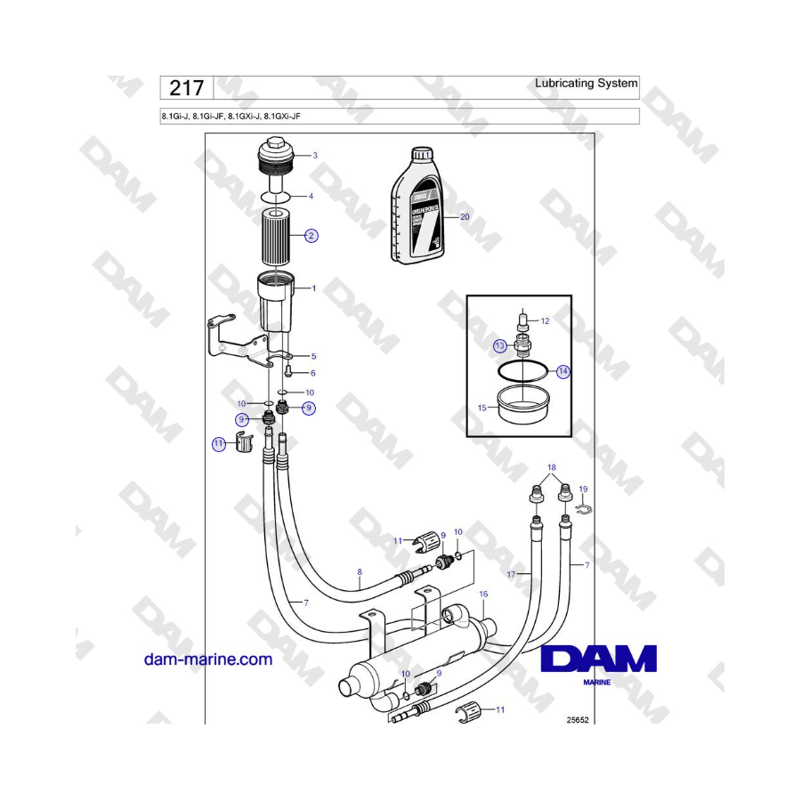 Volvo Penta 8.1Gi-J, 8.1Gi-JF, 8.1GXi-J, 8.1GXi-JF - Sistema de lubricación