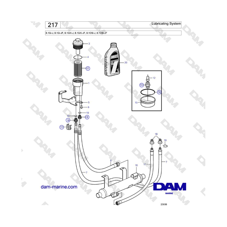 Volvo Penta 8.1Gi-J, 8.1Gi-JF, 8.1GXi-J, 8.1GXi-JF, 8.1OSi-J, 8.1OSi-JF - Sistema de lubricación