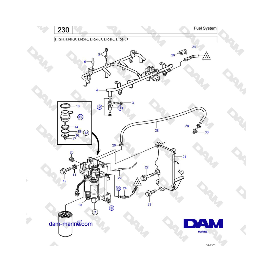 Volvo Penta 8.1Gi-J, 8.1Gi-JF, 8.1GXi-J, 8.1GXi-JF, 8.1OSi-J, 8.1OSi-JF - Fuel System