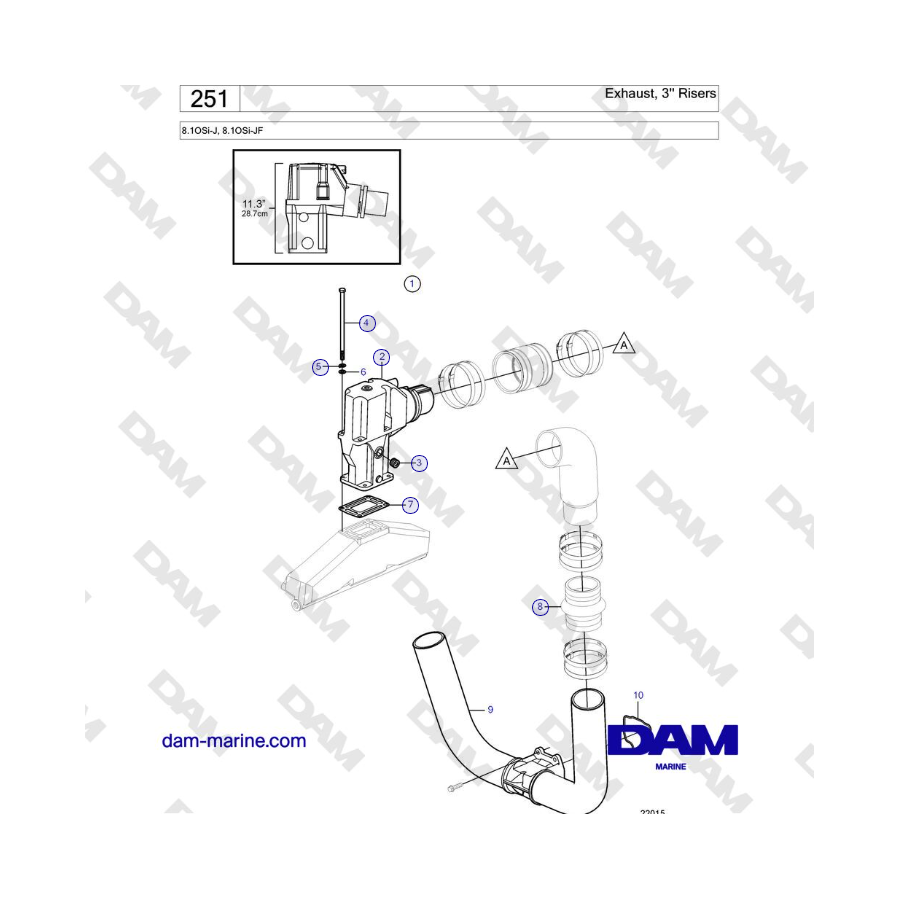 Volvo Penta 8.1OSi-J, 8.1OSi-JF - Escape, elevadores de 3''