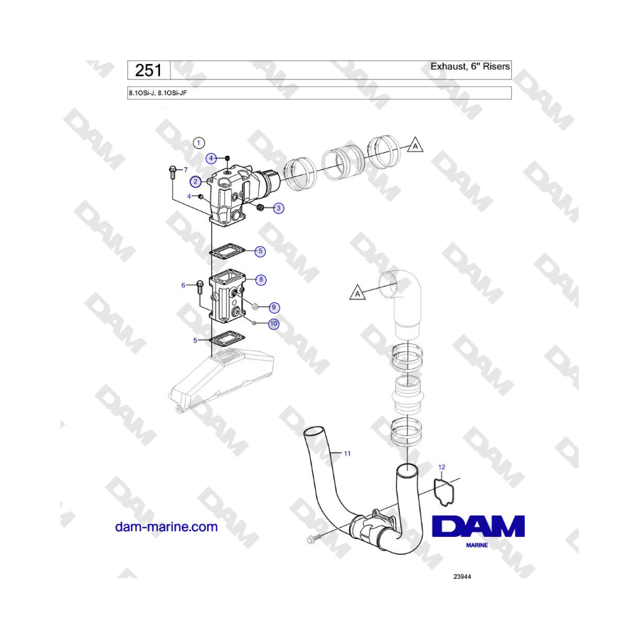 Volvo Penta 8.1OSi-J, 8.1OSi-JF - Escape, elevadores de 6''