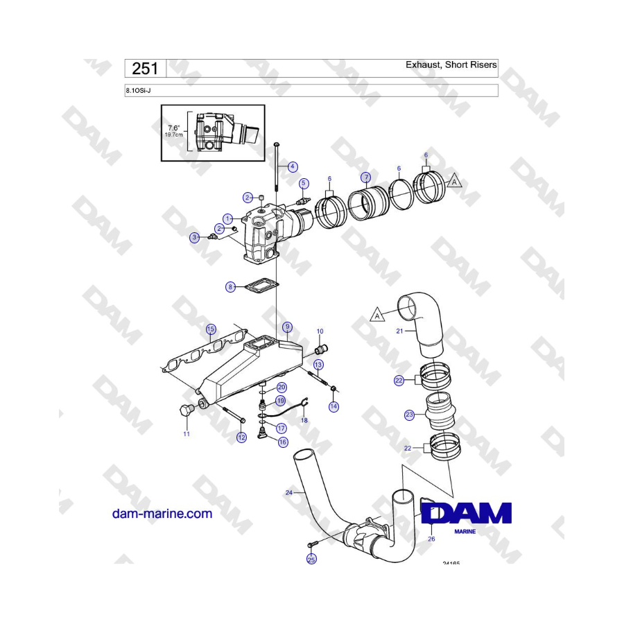 Volvo Penta 8.1OSi-J - Exhaust, Short Risers