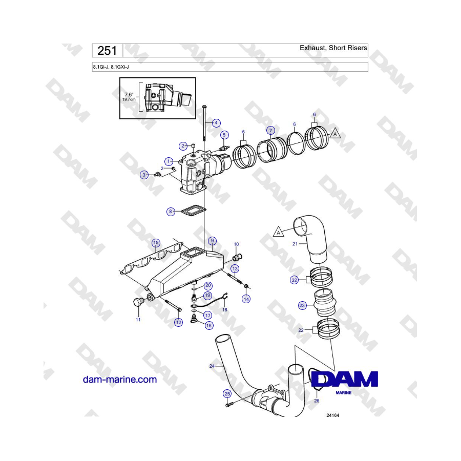 Volvo Penta 8.1Gi-J, 8.1GXi-J - Escape, tubos verticales cortos