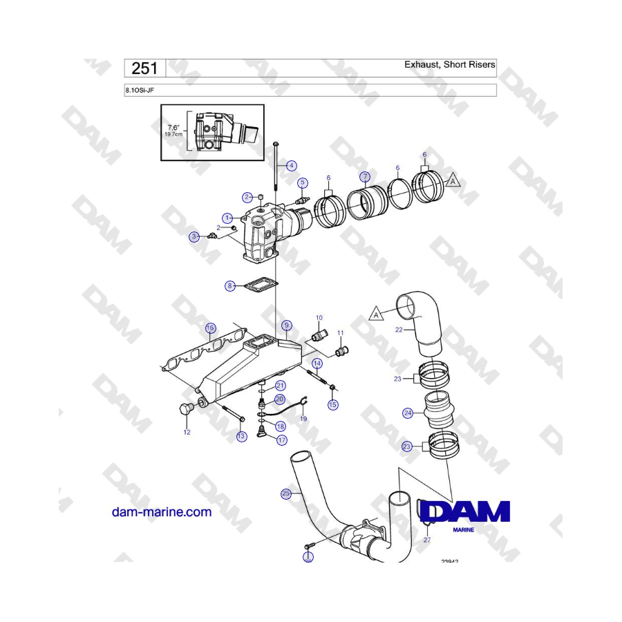 Volvo Penta 8.1OSi-JF - Exhaust, Short Risers