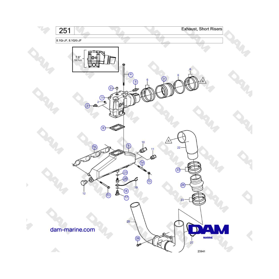 Volvo Penta 8.1Gi-JF, 8.1GXi-JF - Scarico, riser corti 