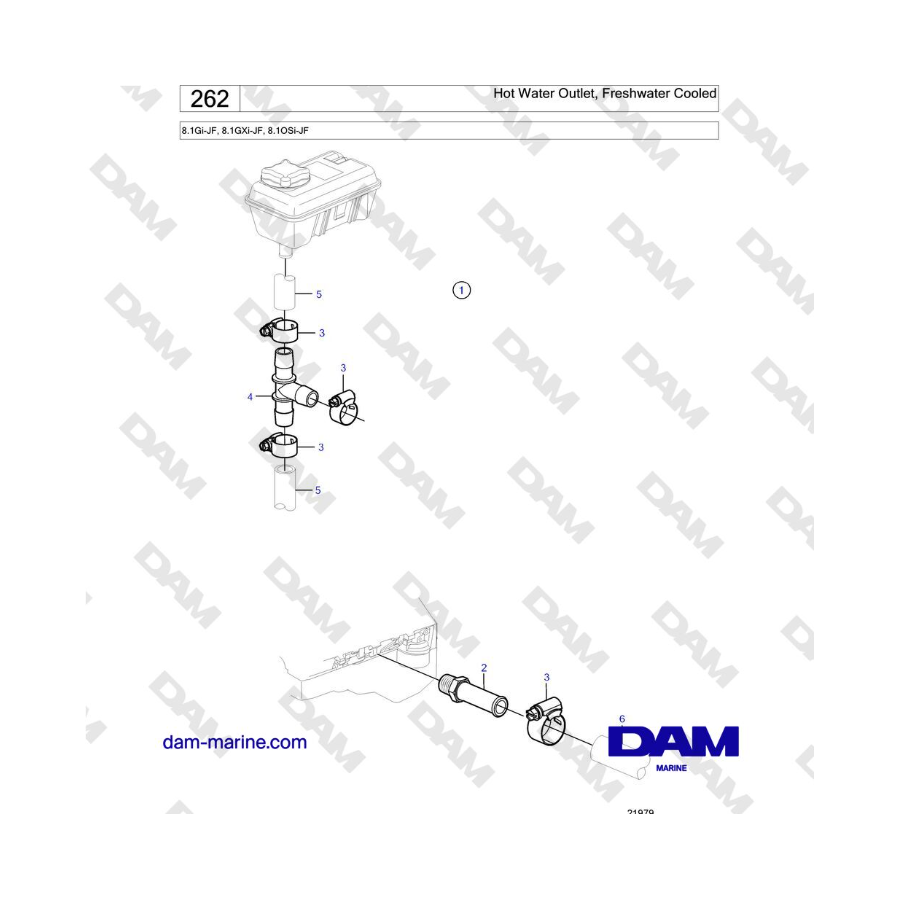 Volvo Penta 8.1Gi-JF, 8.1GXi-JF, 8.1OSi-JF - Uscita acqua calda, raffreddamento ad acqua dolce
