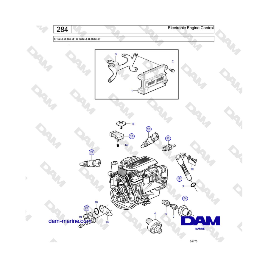 Volvo Penta 8.1Gi-J, 8.1Gi-JF, 8.1OSi-J, 8.1OSi-JF - Controllo elettronico del motore