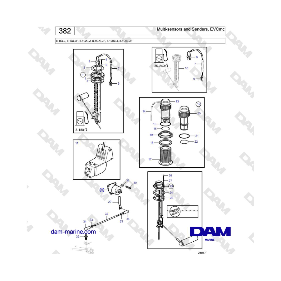 Volvo Penta 8.1Gi-J, 8.1Gi-JF, 8.1GXi-J, 8.1GXi-JF, 8.1OSi-J, 8.1OSi-JF - Multi-sensors and Senders, EVCmc