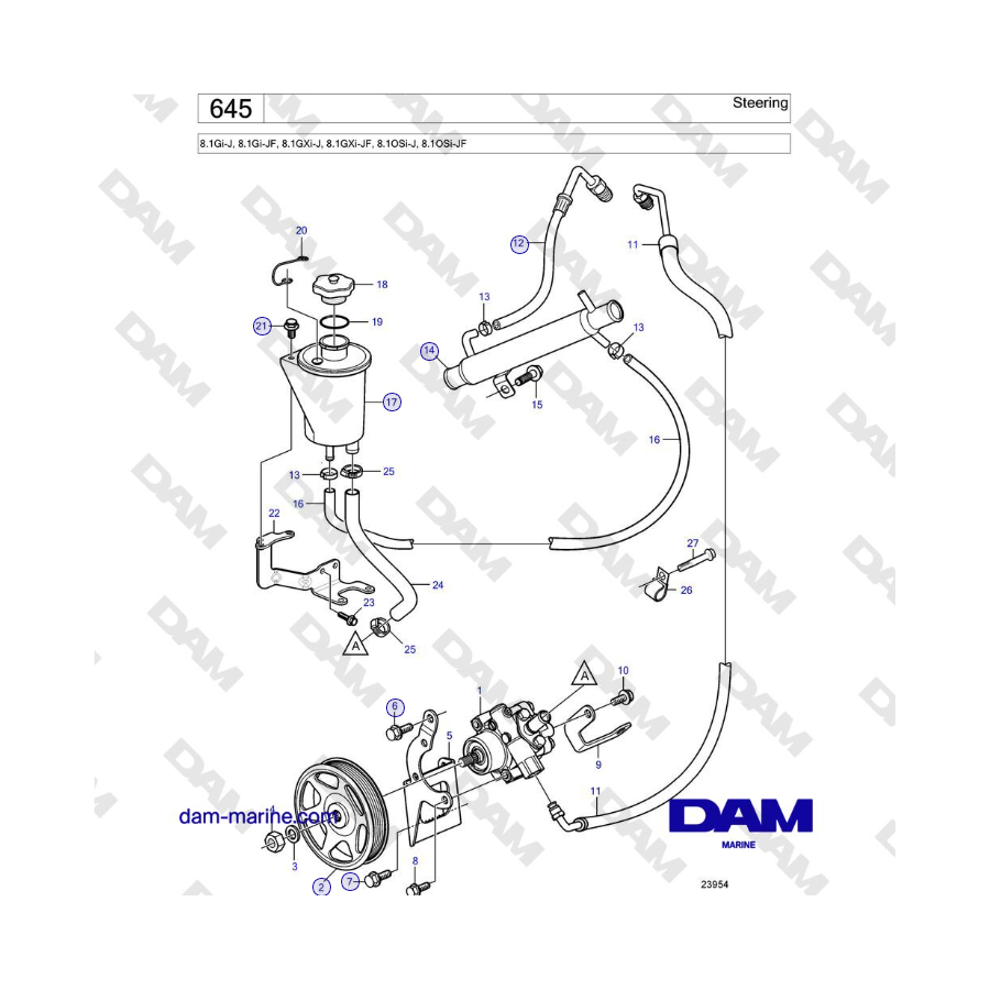 Volvo Penta 8.1Gi-J, 8.1Gi-JF, 8.1GXi-J, 8.1GXi-JF, 8.1OSi-J, 8.1OSi-JF - Dirección
