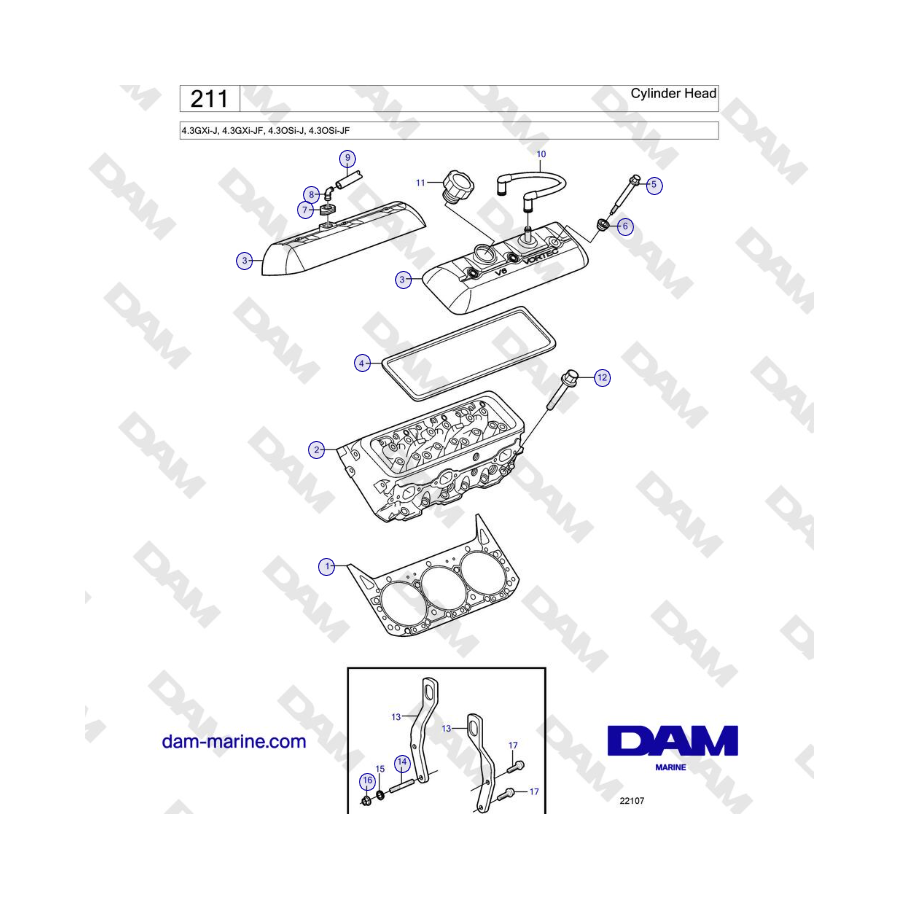 Volvo Penta 4.3GXi-J, 4.3GXi-JF, 4.3OSi-J, 4.3OSi-JF - Testata