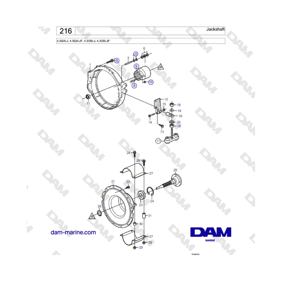 Volvo Penta 4.3GXi-J, 4.3GXi-JF, 4.3OSi-J, 4.3OSi-JF - Eje intermedio 