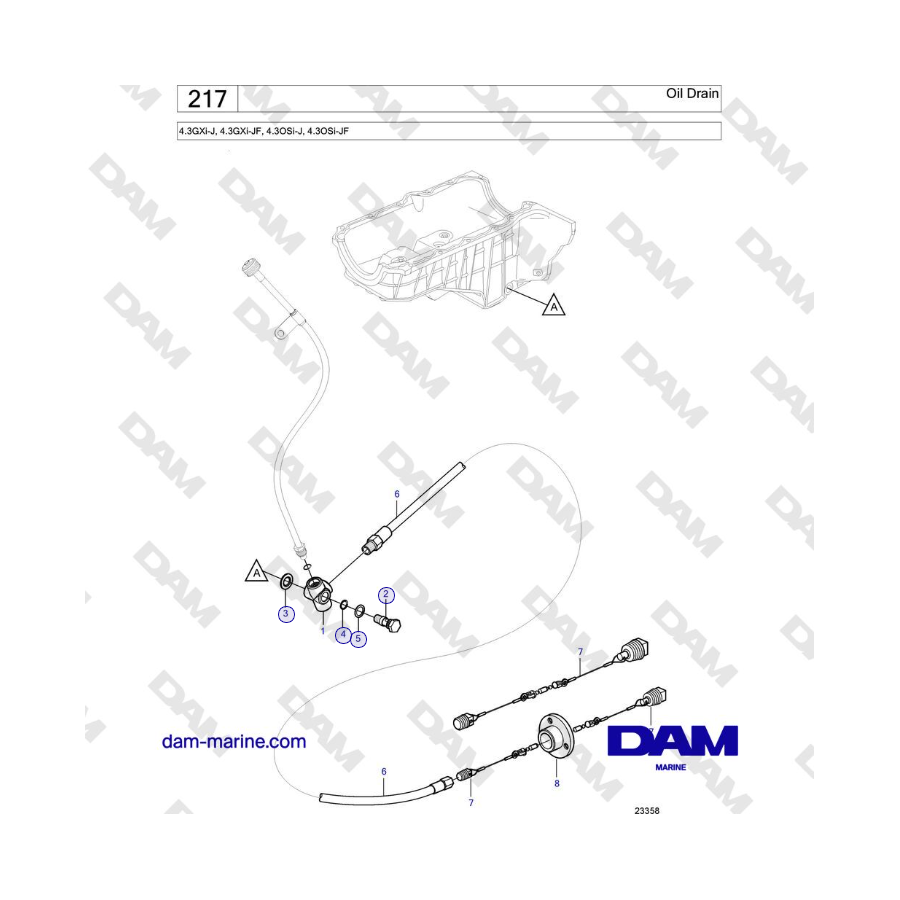 Volvo Penta 4.3GXi-J, 4.3GXi-JF, 4.3OSi-J, 4.3OSi-JF - Drenaje de aceite 