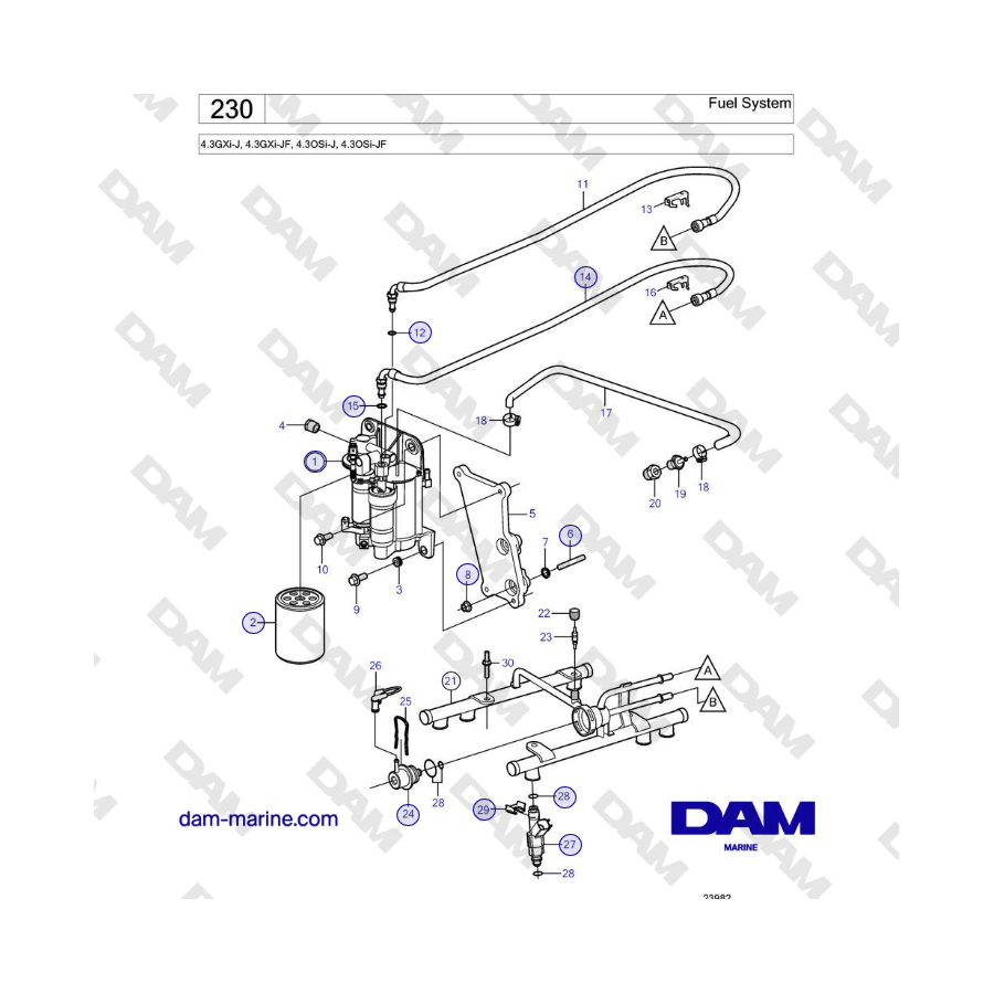 Volvo Penta 4.3GXi-J, 4.3GXi-JF, 4.3OSi-J, 4.3OSi-JF - Sistema di alimentazione